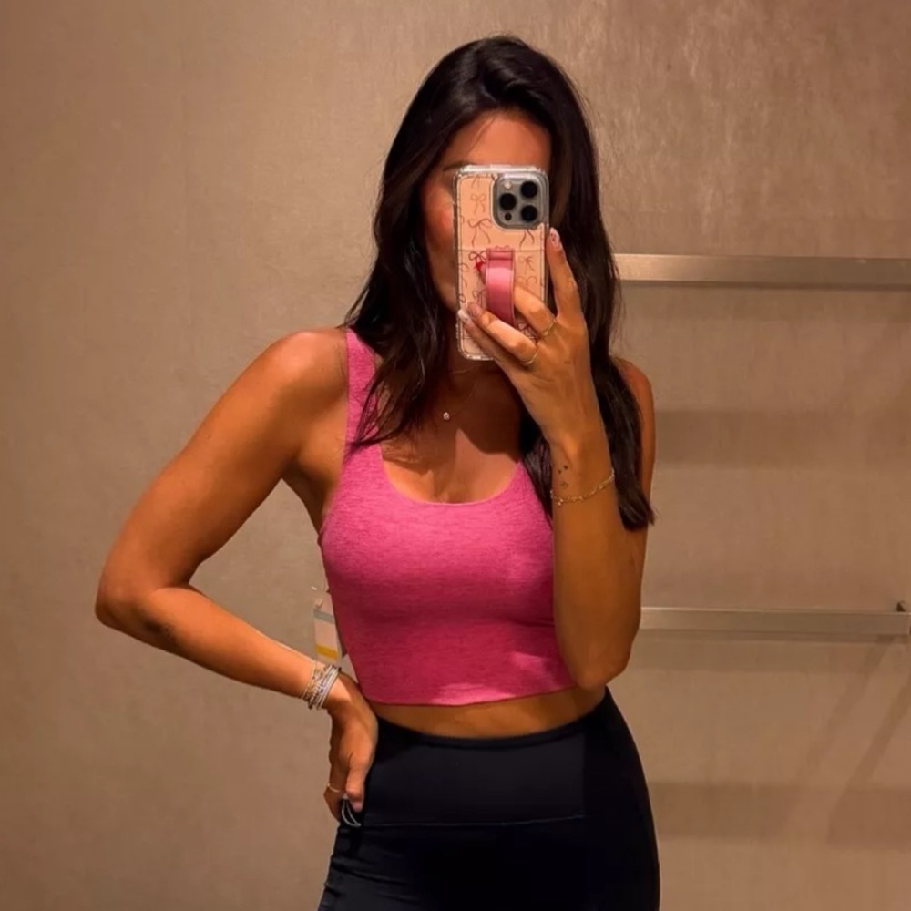 Zella Renew Melange Support Crop in Pink Violet